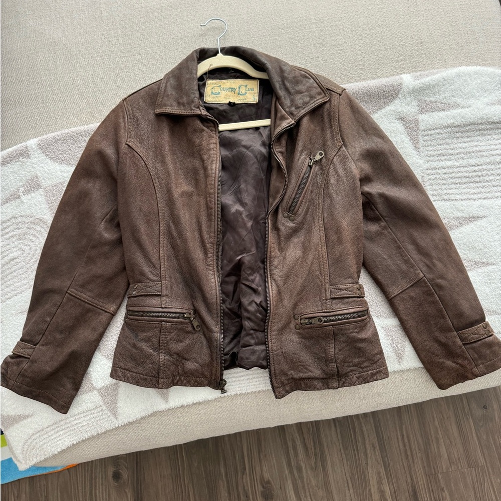 Vintage Brown Leather Aviator Jacket
